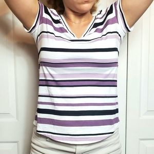 White House Black Market Purple and White V Neck